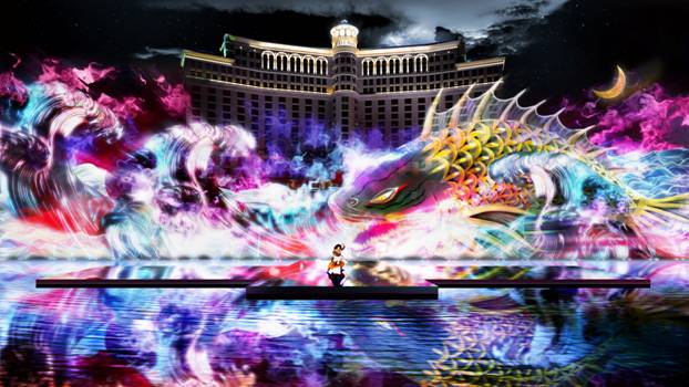 "Fight with a Carp" Kabuki spectacular at the Bellagio Fountains