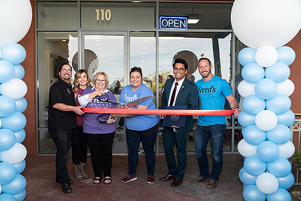 Freeds Dessert Shop Ribbon Cutting L R Anthony Fusco Sarah Fried Fusco Joan Fried Bryan Baltazar Max Jacobson Fried and Jordyn Hudson