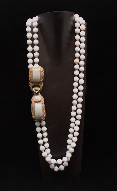 Pearl neckalce with precious stones and antique artifacts by Sigrid Insull