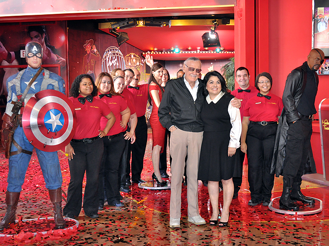 Marvel superhero creator Stan Lee with Madame Tussauds Las Vegas General Manager, Rosita Chapman
